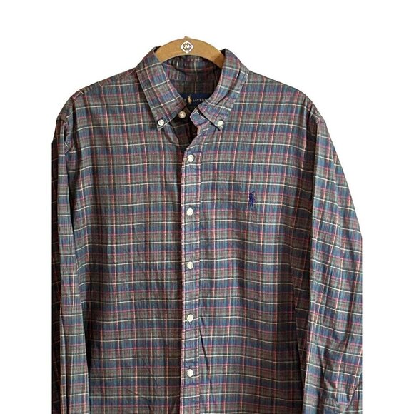Ralph Lauren Mens Button Front Long Sleeve Shirt Red Green Plaid Size M - Picture 3 of 5